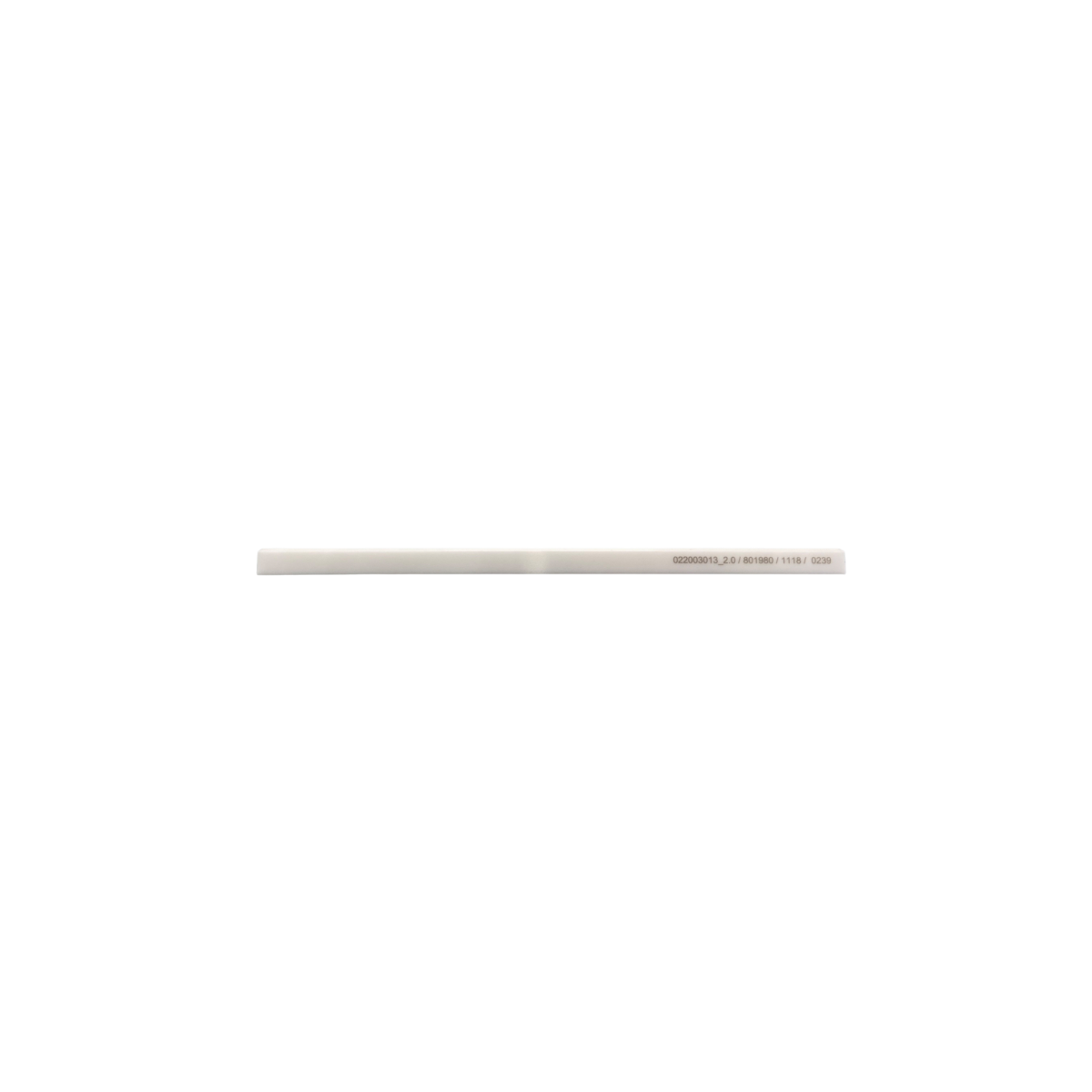 Side view of a white ceramic recoater blade.