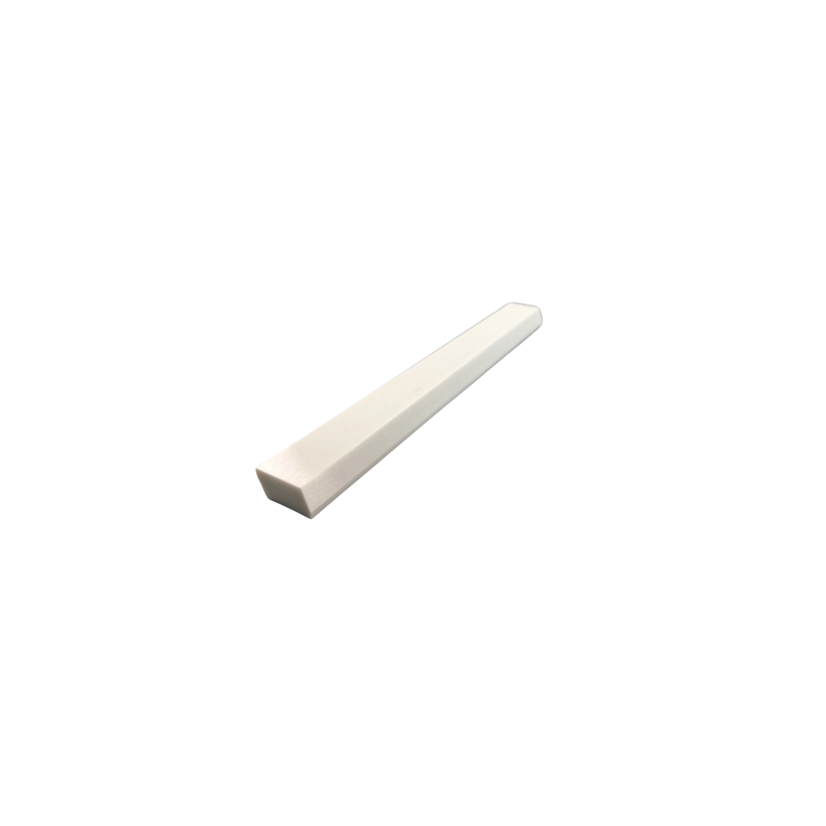 Front view of a whte ceramic recoater blade.