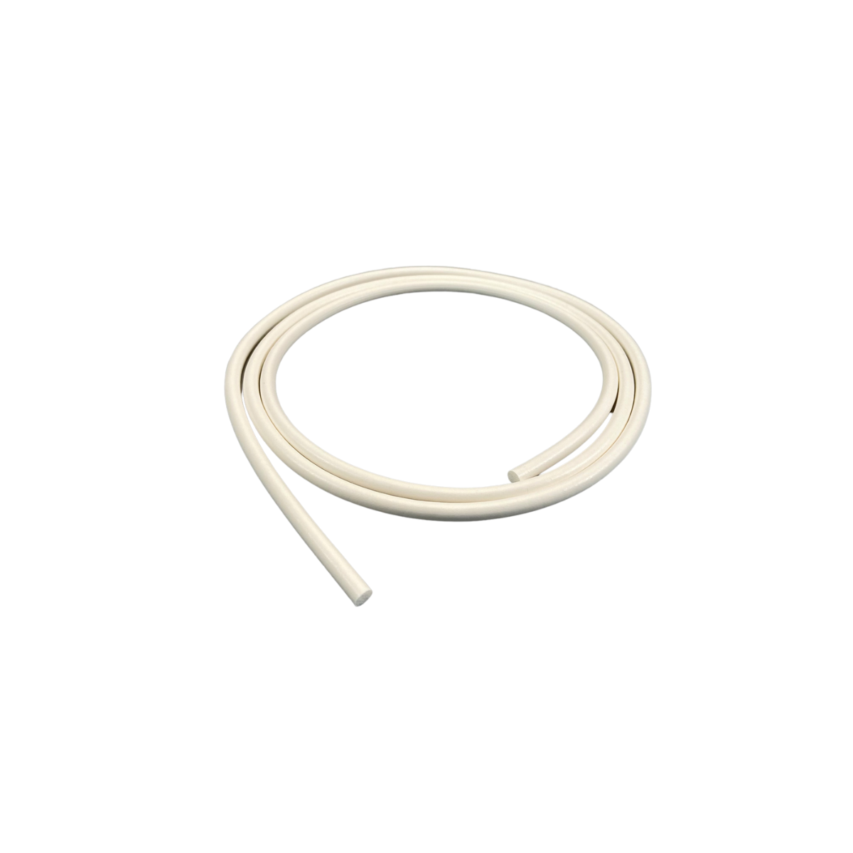 Plastic, white, round cord seal.