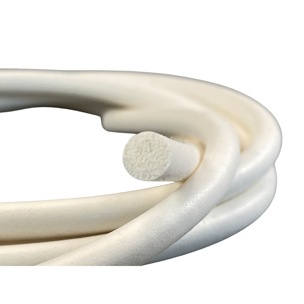 Plastic, white, round cord seal.