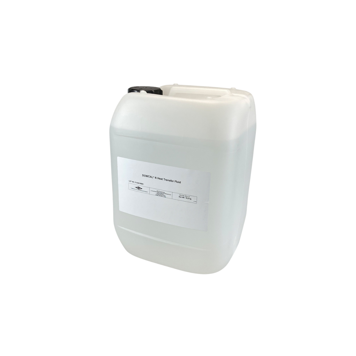 White, plastic gallon lableled "DOWCAL N Heat Transfer Fluid".