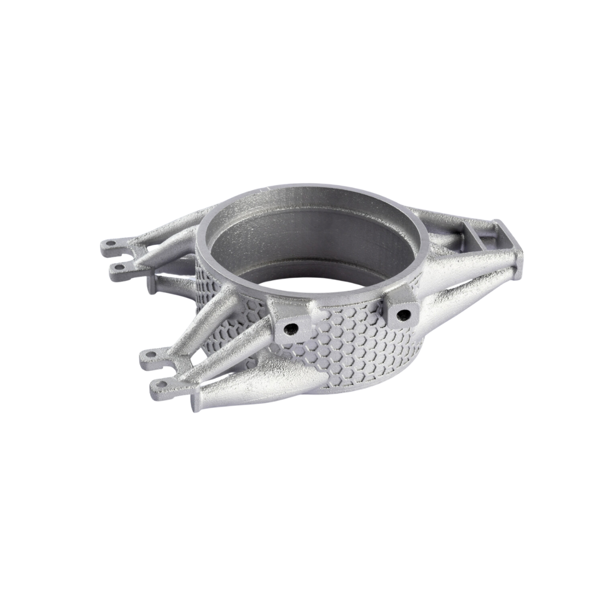 Lightweight metallic gray part made of aluminium.