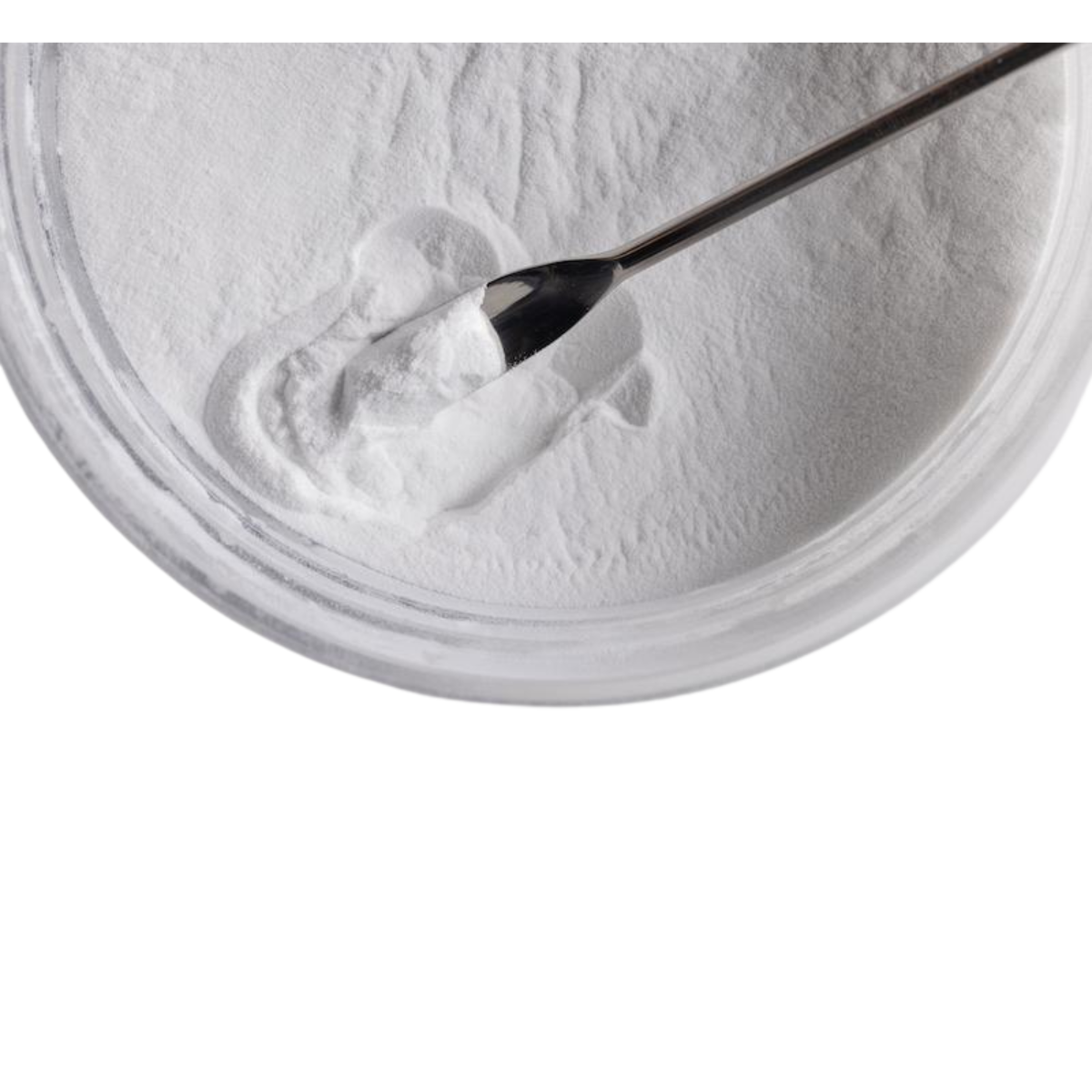 Bowl filled with white polymer powder.