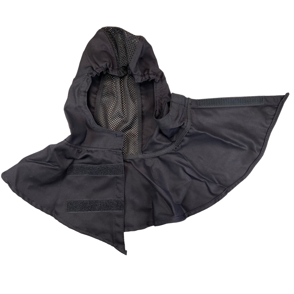 Black, fireprotective hood.